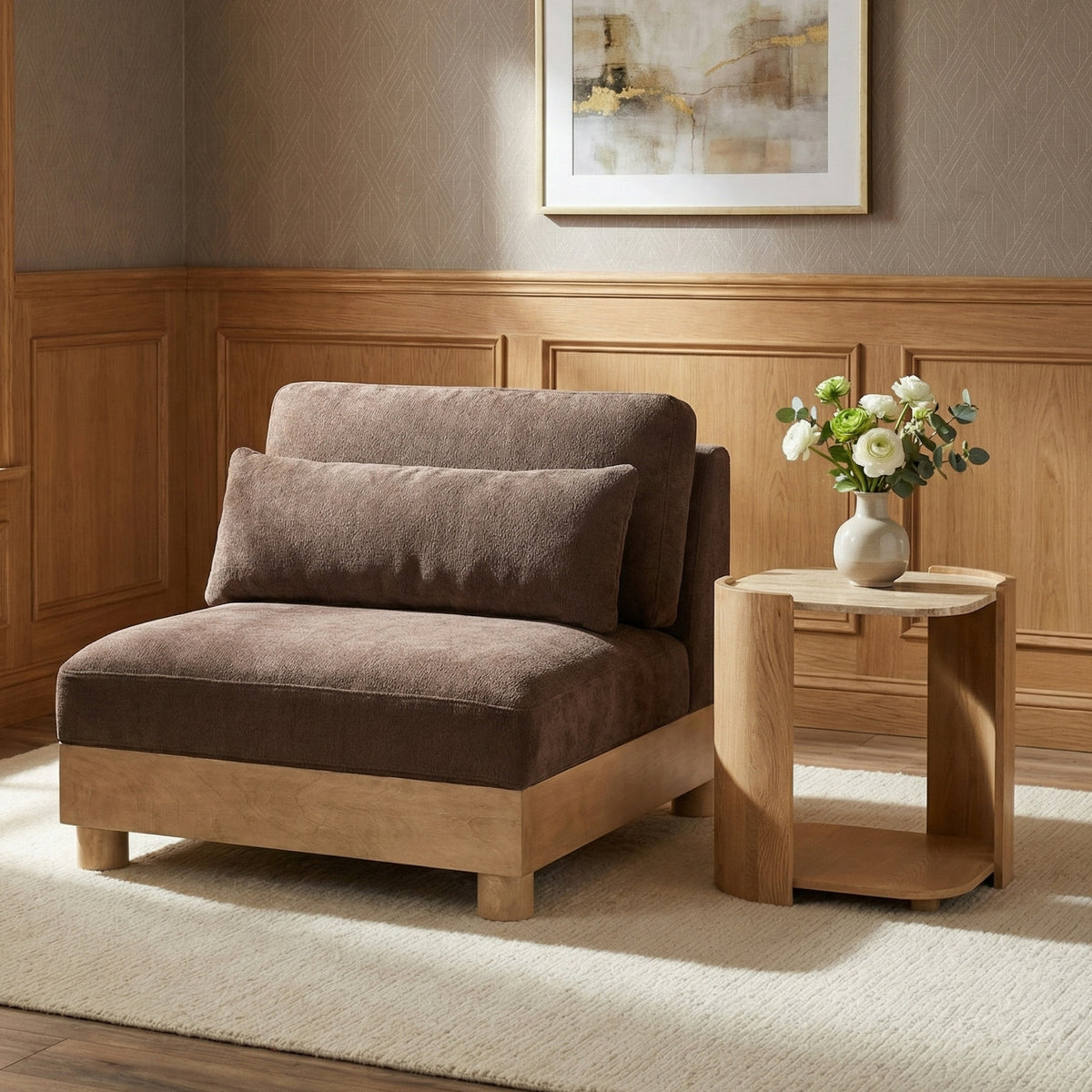 Turin Brown Chenille Fabric Upholstered Modular Armless Chair