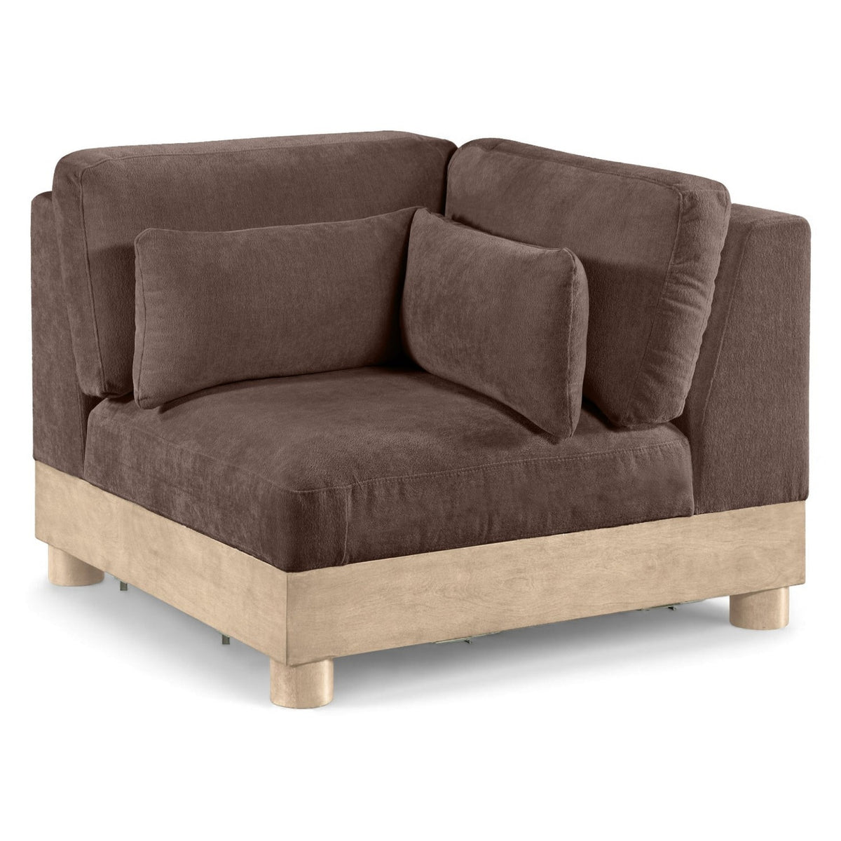 Turin Brown Chenille Fabric Upholstered Modular Corner Chair in brown chenille, natural oak frame, primary product view
