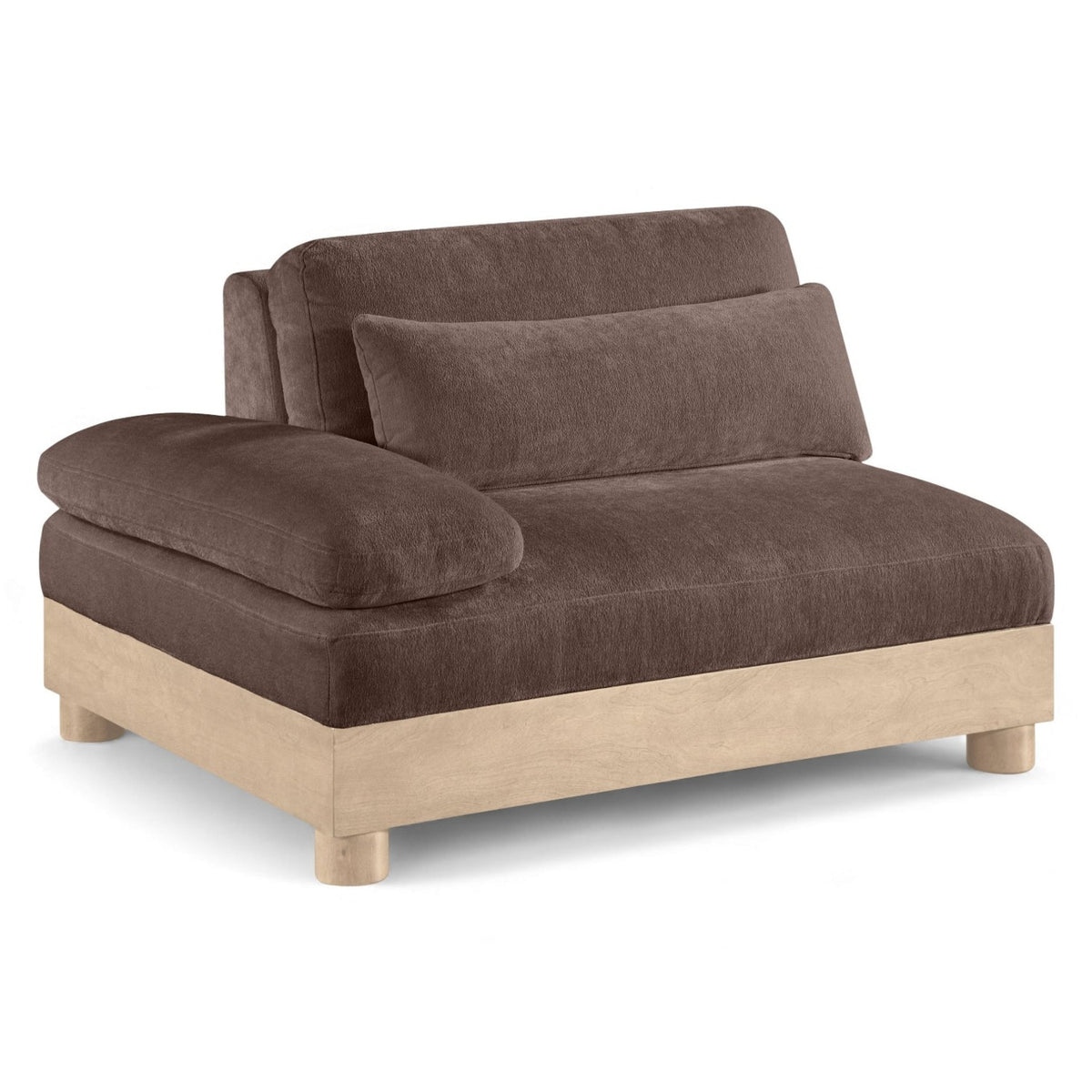 Turin Brown Chenille Fabric Upholstered Modular Left Arm Chair in brown chenille, natural oak frame, primary product view
