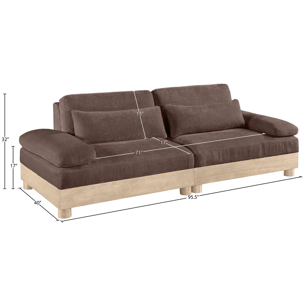 Turin 95.5in Brown Chenille Fabric Upholstered 2 Piece Modular Sofa