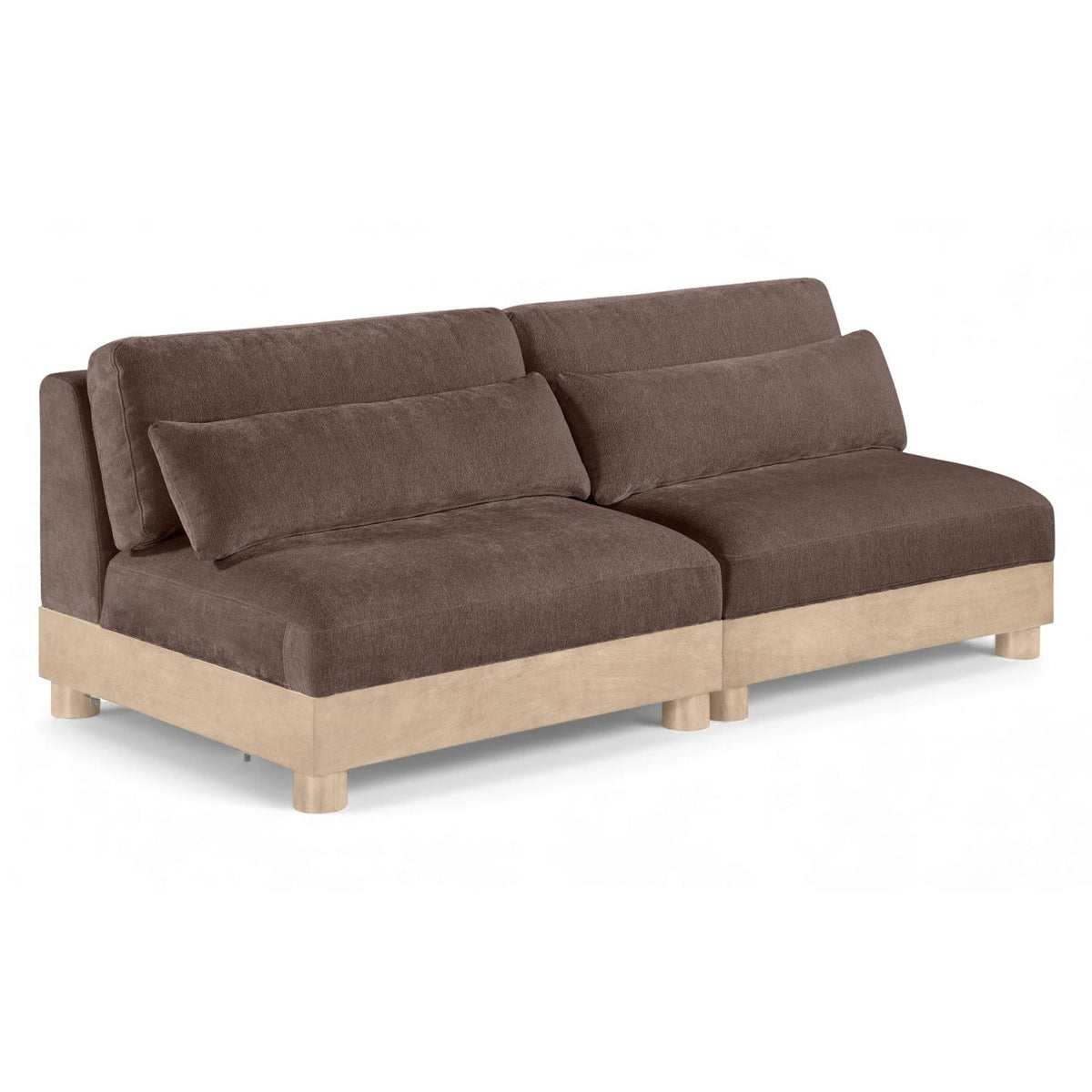 Turin 80" Brown Chenille Fabric Upholstered 2pc. Modular Sofa in brown chenille with natural finish, primary product view