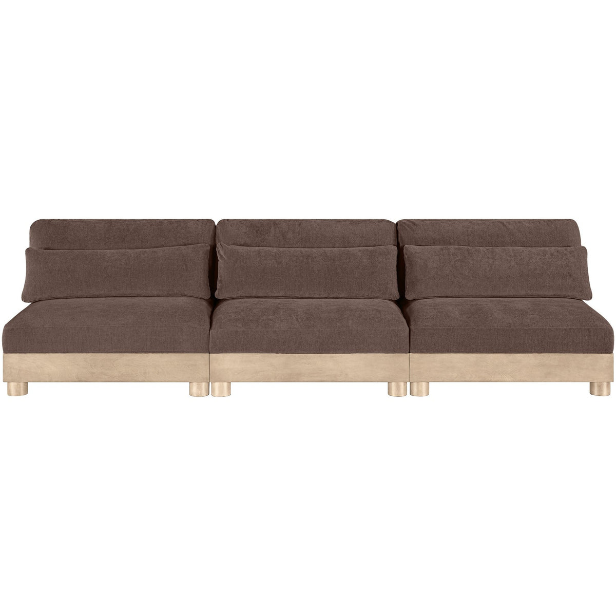 Turin 120in Brown Chenille Fabric Upholstered 3 Piece Modular Sofa