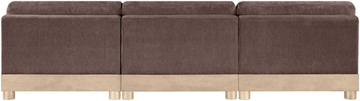 Turin 120in Brown Chenille Fabric Upholstered 3 Piece Modular Sofa