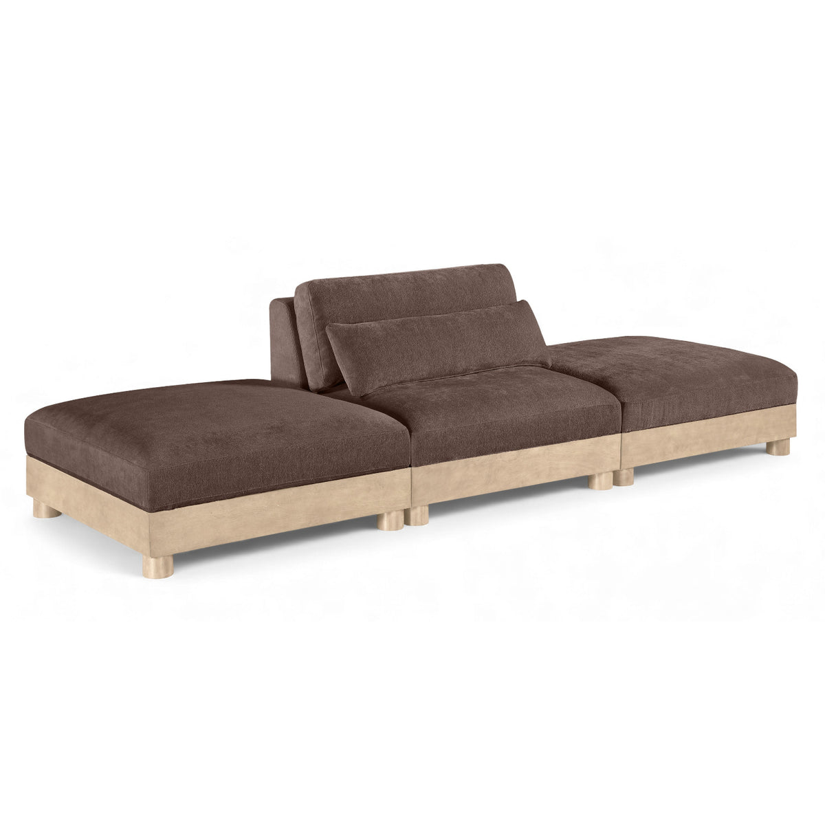 Turin 120" Brown Chenille Fabric Upholstered 3pc. Modular Sofa in brown chenille, natural oak, primary product view
