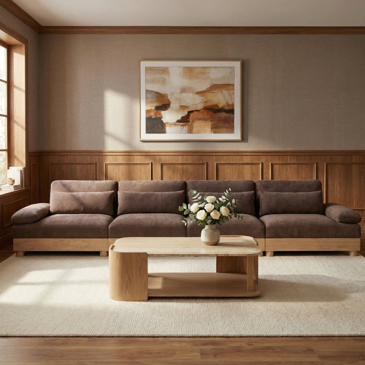 Turin 17 5 .5in Brown Chenille Fabric Upholstered 4 Piece. Modular Sofa