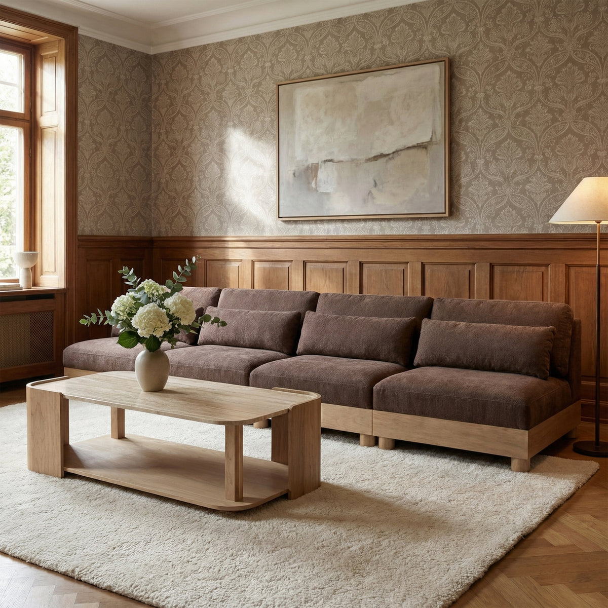 Turin 16 0in Brown Chenille Fabric Upholstered 4 Piece. Modular Sofa