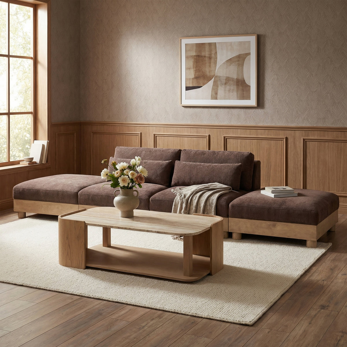 Turin 16 0in Brown Chenille Fabric Upholstered 4 Piece. Modular Sofa