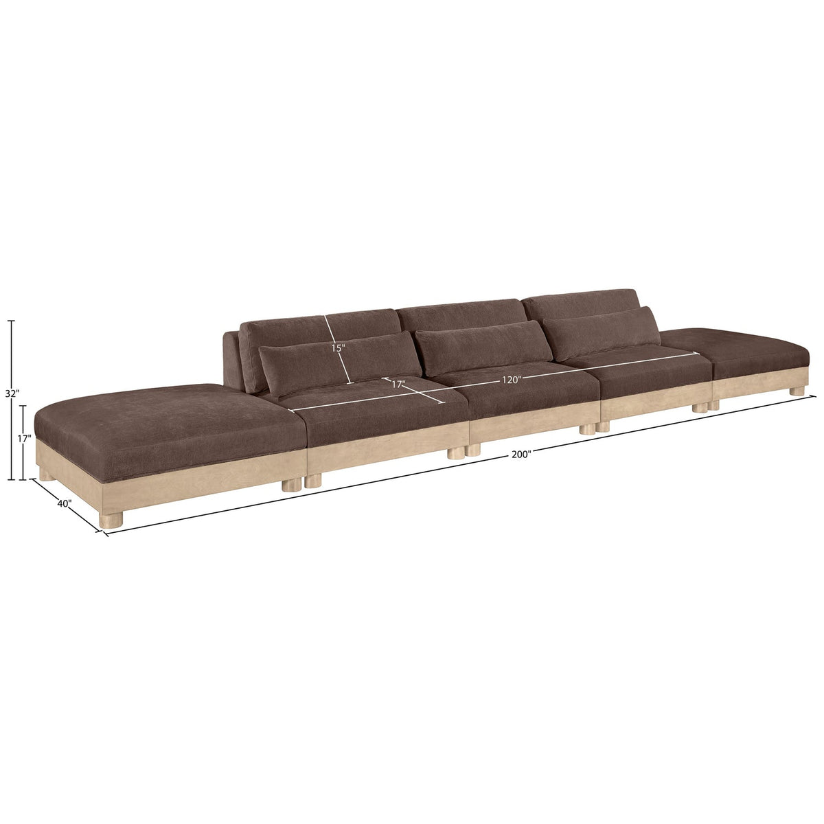 Turin 200in Brown Chenille Fabric Upholstered 5 Piece Modular Sofa