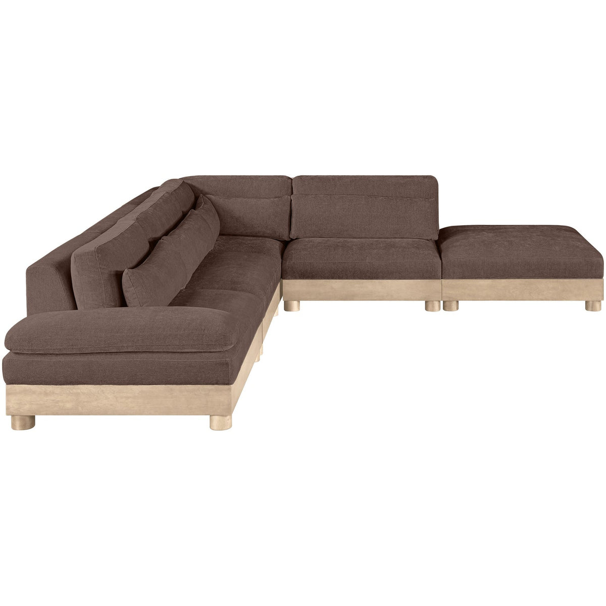Turin 120in Brown Chenille Fabric Upholstered 5 Piece Modular Sectional Sofa