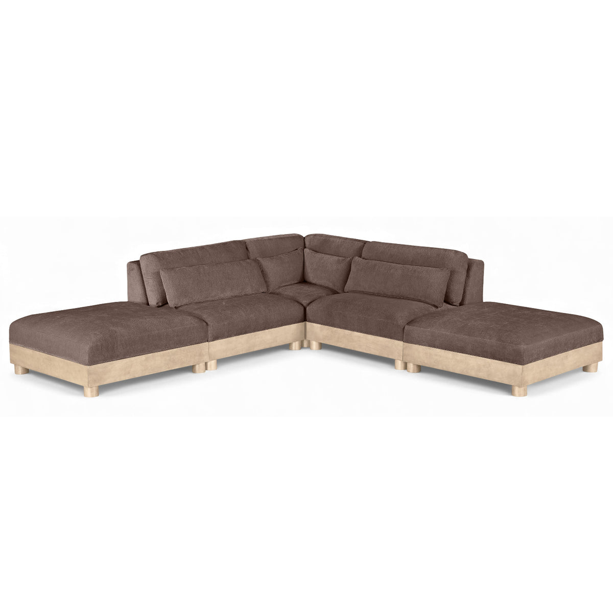 Turin 120" Brown Chenille Fabric Upholstered 5pc. Modular Sectional in brown chenille, natural oak, primary product view