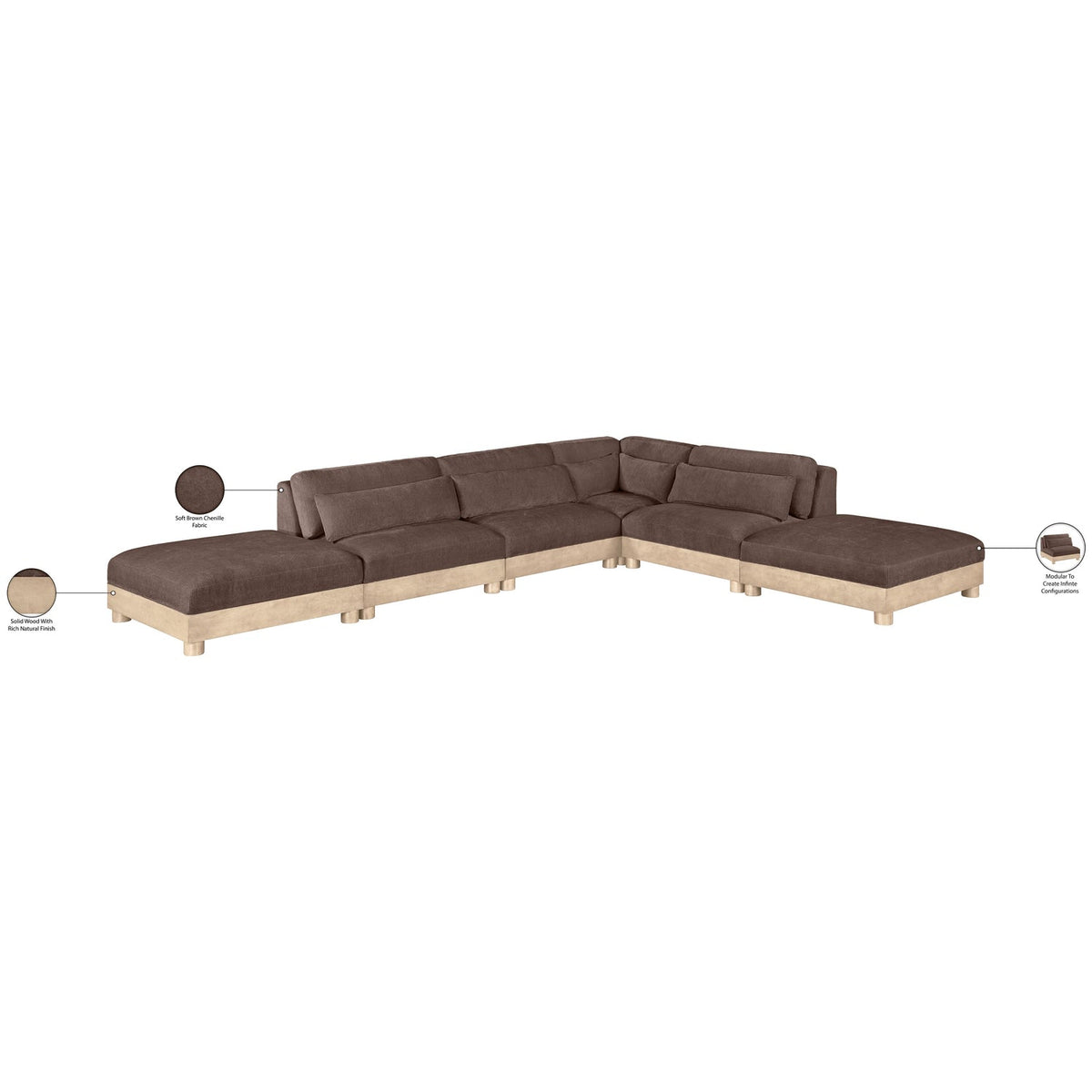 Turin 160in Brown Chenille Fabric Upholstered 6 Piece Modular Sectional Sofa