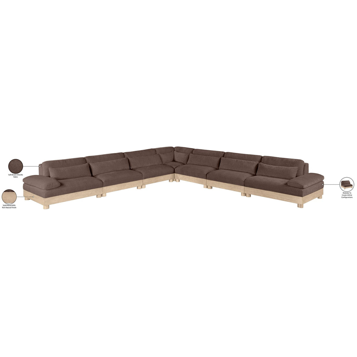 Turin 167.75in Brown Chenille Fabric Upholstered 7 Piece Modular Sectional Sofa