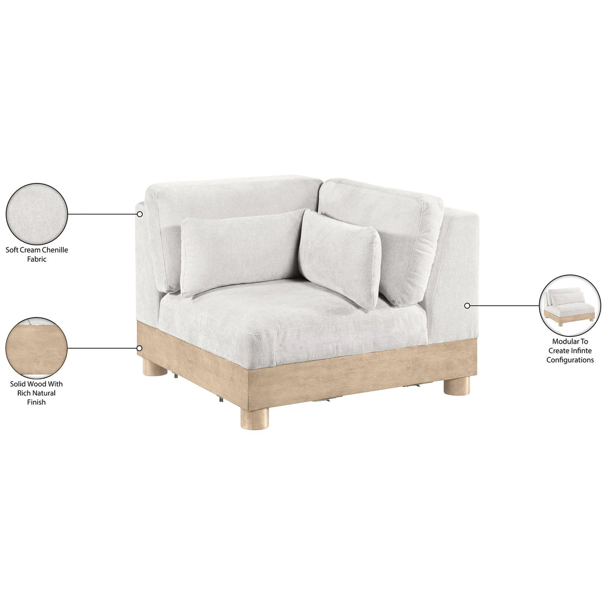 Turin Cream Chenille Fabric Upholstered Modular Corner Chair