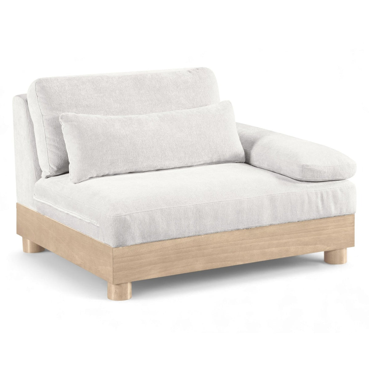 Turin Cream Chenille Fabric Upholstered Modular Right Arm Chair in cream chenille fabric, primary product view