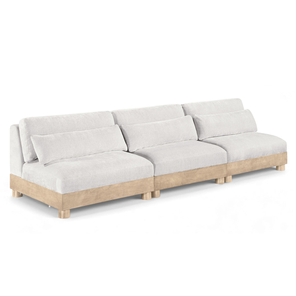 Turin 120" Cream Chenille Fabric Upholstered 3pc. Modular Sofa in cream chenille, natural oak, catalog product view