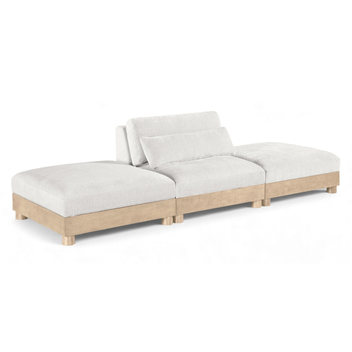 Turin 120" Cream Chenille Fabric Upholstered 3pc. Modular Sofa in cream chenille, natural oak, front product view