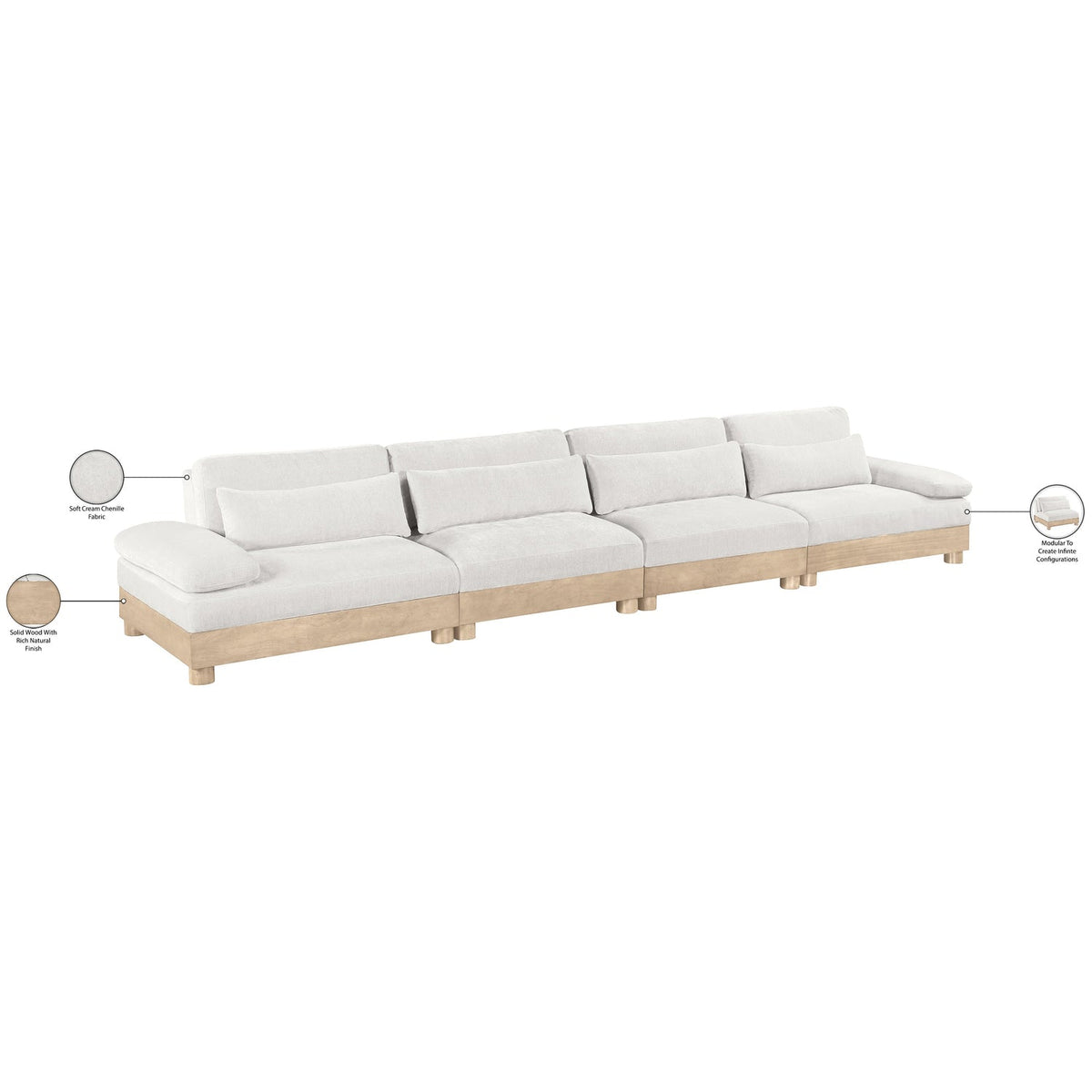 Turin 175.5in Cream Chenille Fabric Upholstered 4 Piece Modular Sofa