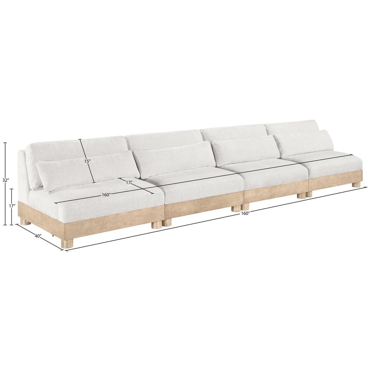 Turin 16 0in Cream Chenille Fabric Upholstered 4 Piece. Modular Sofa