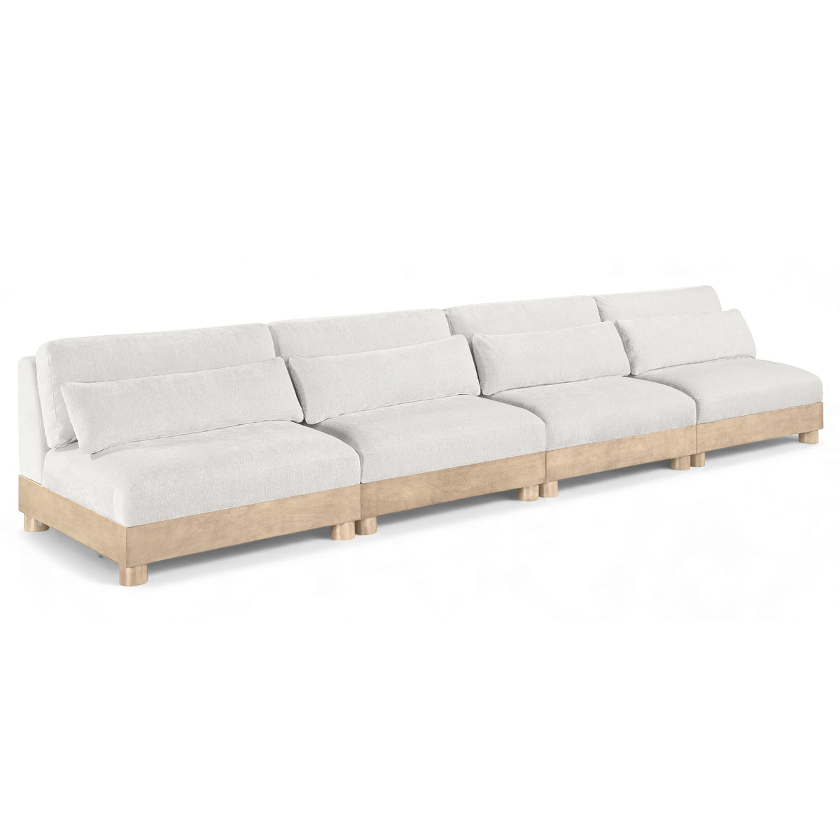 Turin 160" Cream Chenille Fabric Upholstered 4pc. Modular Sofa in cream chenille, natural oak finish, primary product view