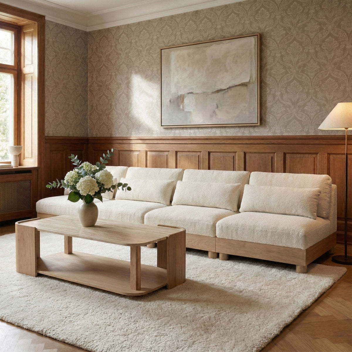 Turin 16 0in Cream Chenille Fabric Upholstered 4 Piece. Modular Sofa