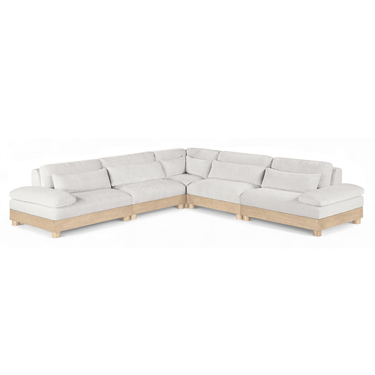 Turin 127.75" Cream Chenille Fabric Upholstered 5pc. Modular Sectional in cream chenille, primary product view