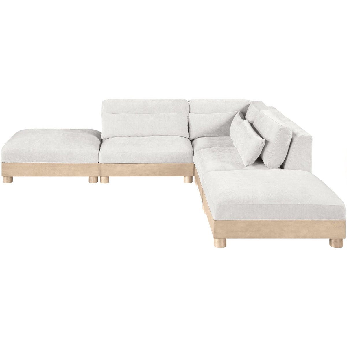 Turin 120in Cream Chenille Fabric Upholstered 5 Piece Modular Sectional Sofa