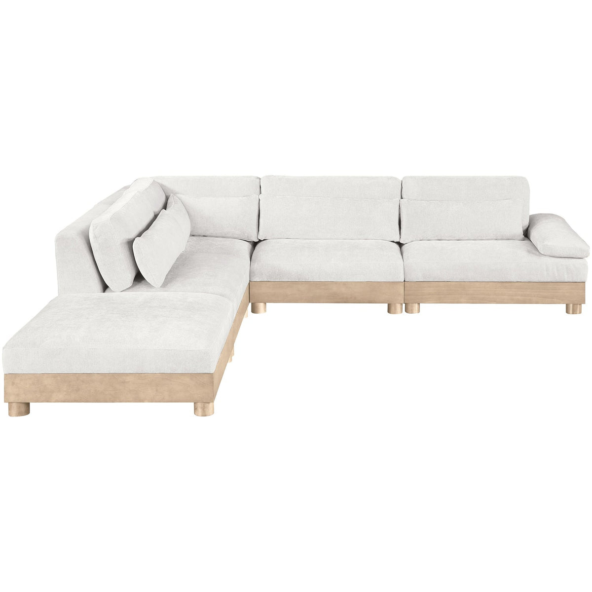 Turin 127.75in Cream Chenille Fabric Upholstered 5 Piece Modular Sectional Sofa