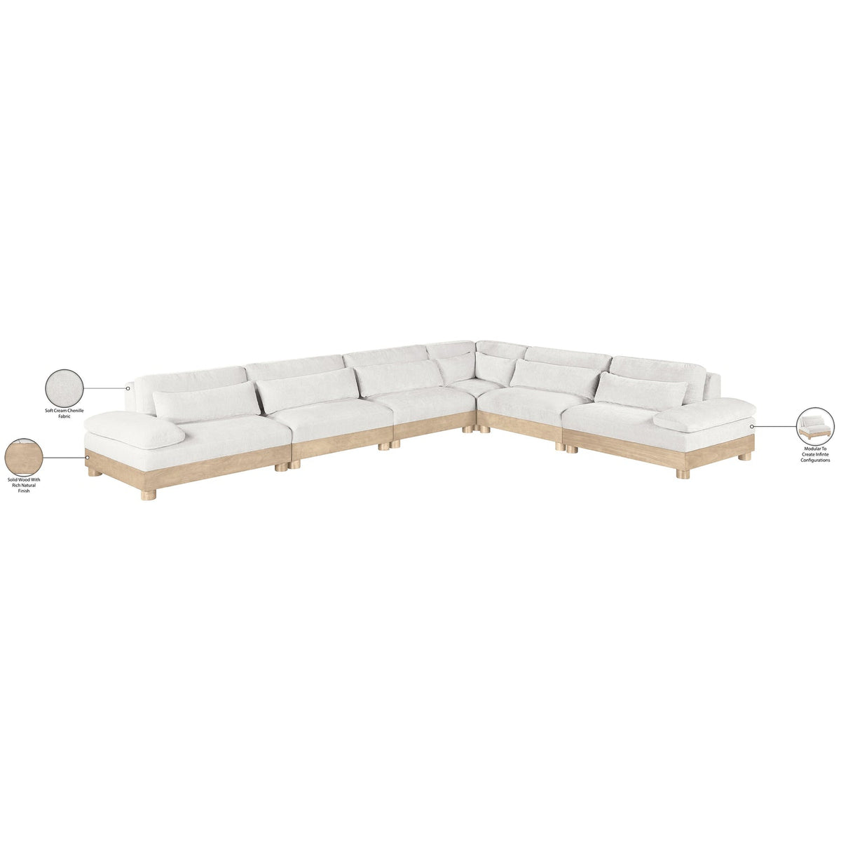Turin 167.75in Cream Chenille Fabric Upholstered 6 Piece Modular Sectional Sofa