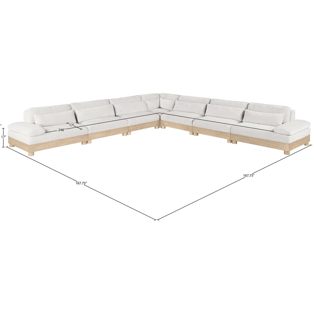 Turin 167.75in Cream Chenille Fabric Upholstered 7 Piece Modular Sectional Sofa