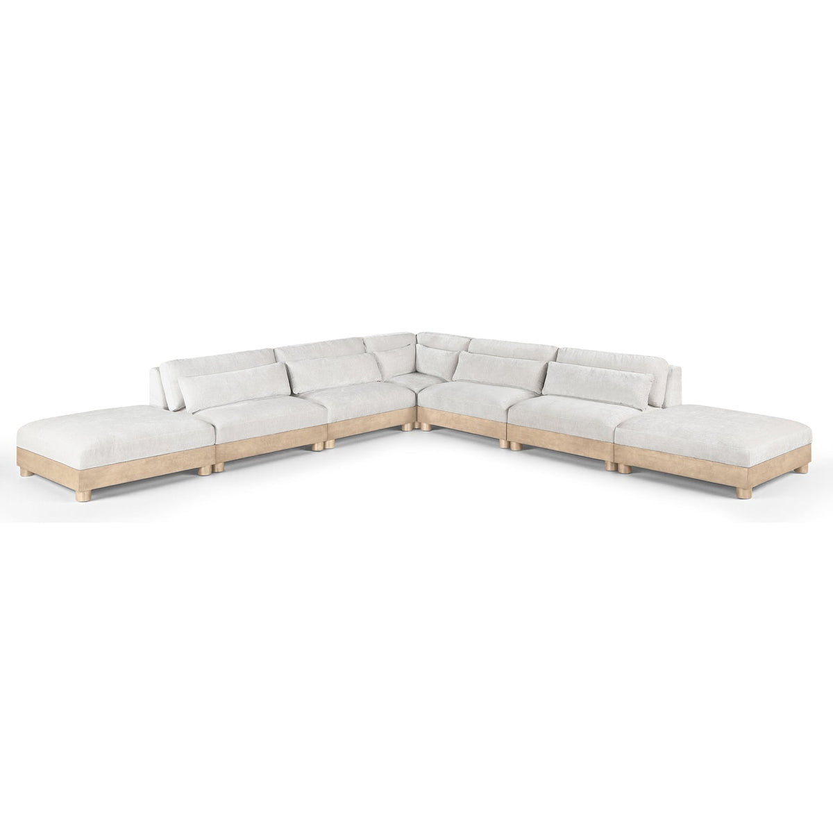 Turin 160" Cream Chenille Fabric Upholstered 7pc. Modular Sectional in cream chenille, natural oak, primary product view