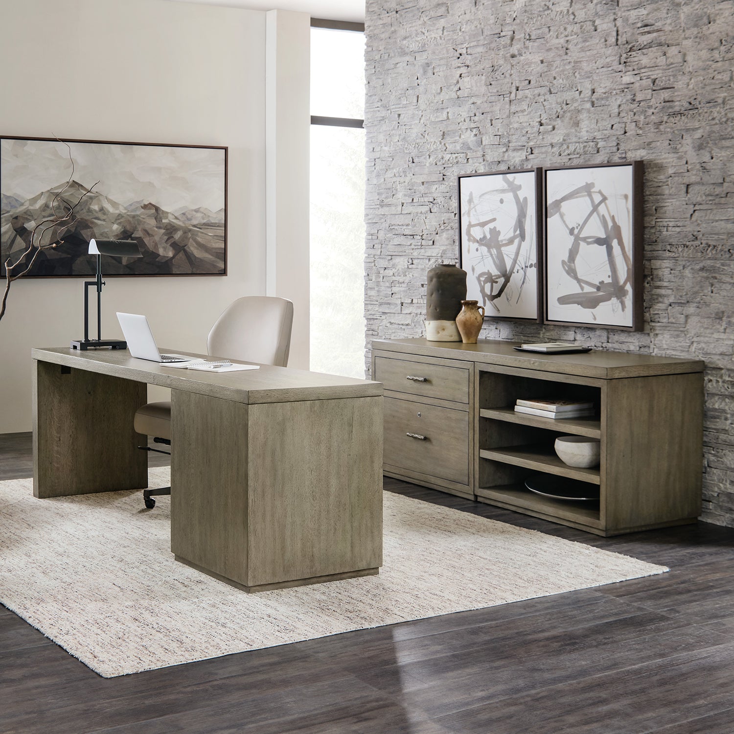 Hooker Furniture Linville Falls Credenza with Lateral File and Open Desk Cabinet