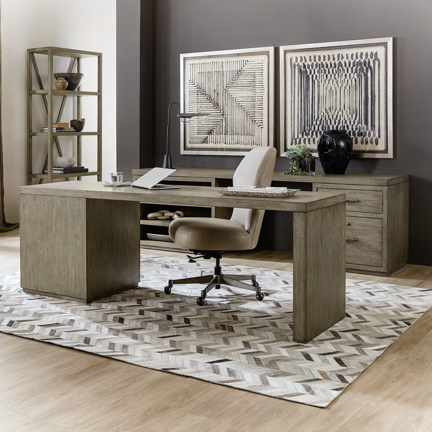 Hooker Furniture Linville Falls Desk with One File and Open Desk Cabinet