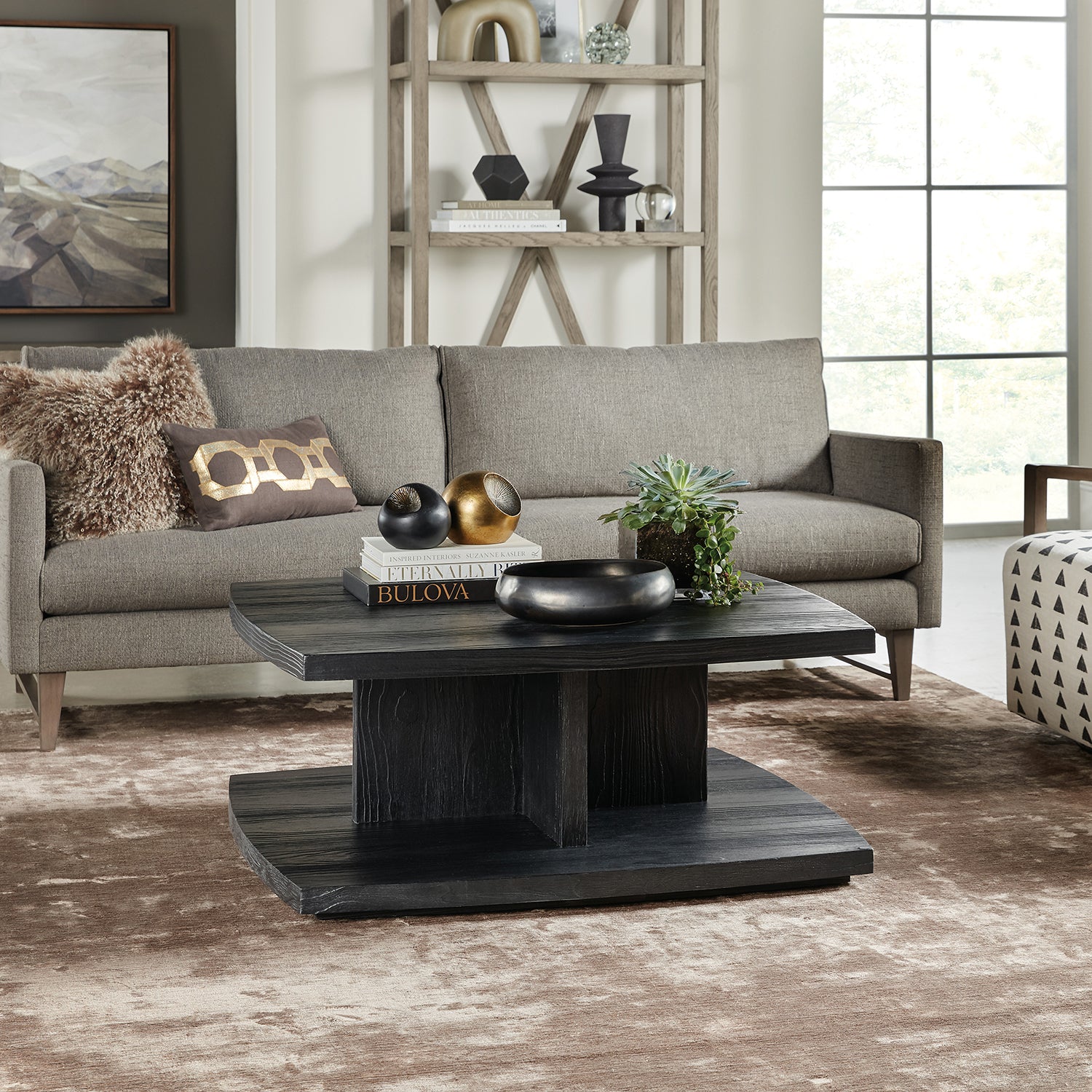 Hooker Furniture Linville Falls Shou Sugi Ban Square Cocktail Table