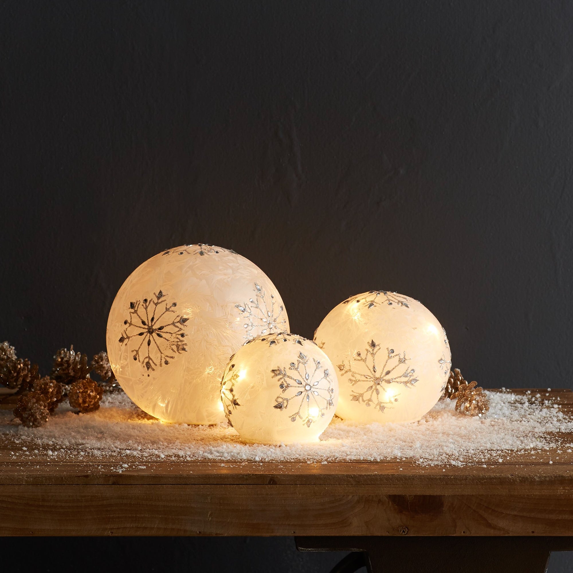LED Frosted Snowflake Jewel Globe Set of 3