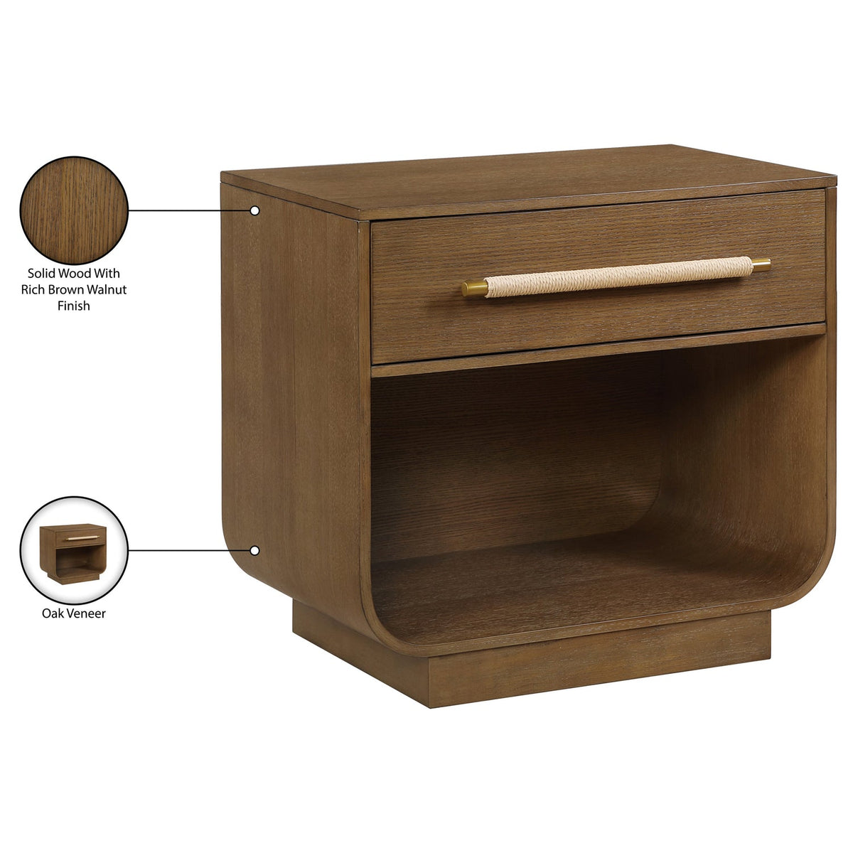 Sorell 28in Brown Rattan Handle And Solid Wood Nightstand Set of 2