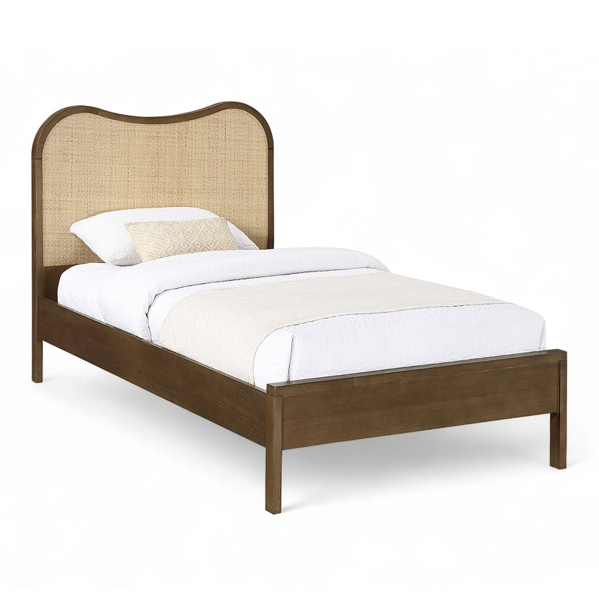 Windsor Brown Natural Cane And Solid Wood Bed in brown walnut finish with natural cane, primary product view