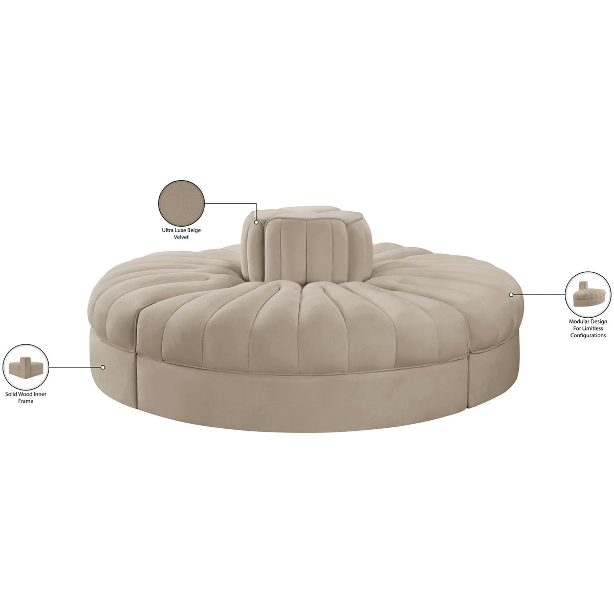 Rummi Beige Velvet Performance Fabric Upholstered 4 Piece Modular Sofa