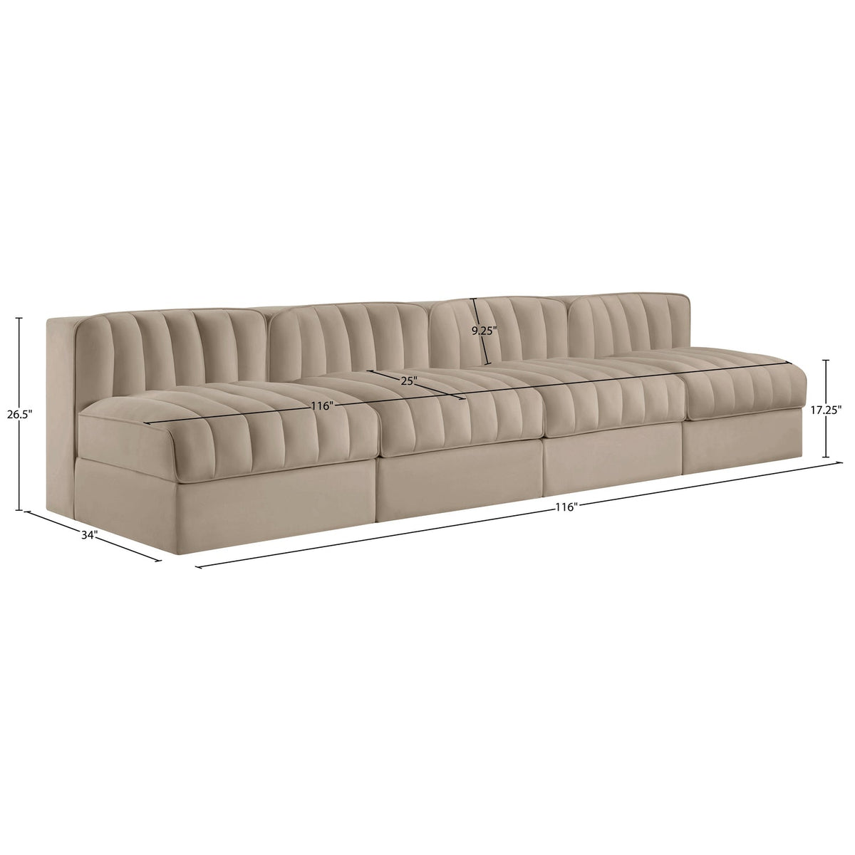 Rummi Beige Velvet Performance Fabric Upholstered 4 Piece Modular Sofa