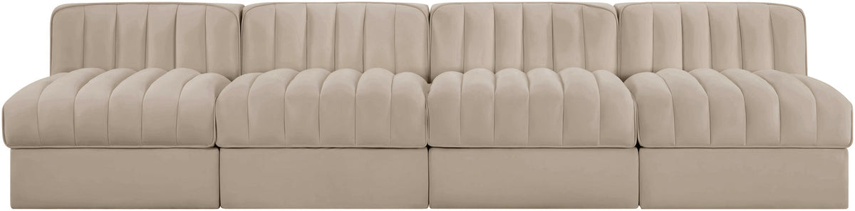 Rummi Beige Velvet Performance Fabric Upholstered 4 Piece Modular Sofa