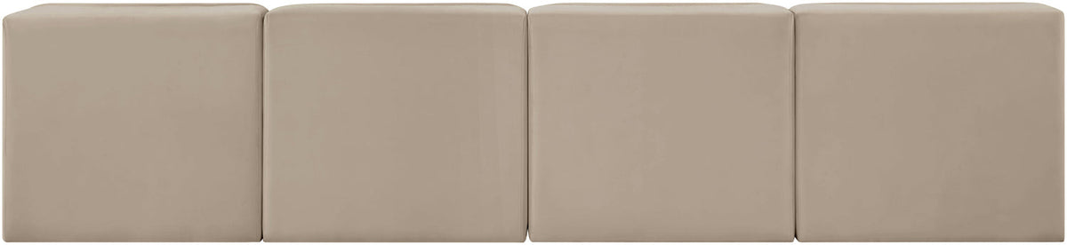Rummi Beige Velvet Performance Fabric Upholstered 4 Piece Modular Sofa