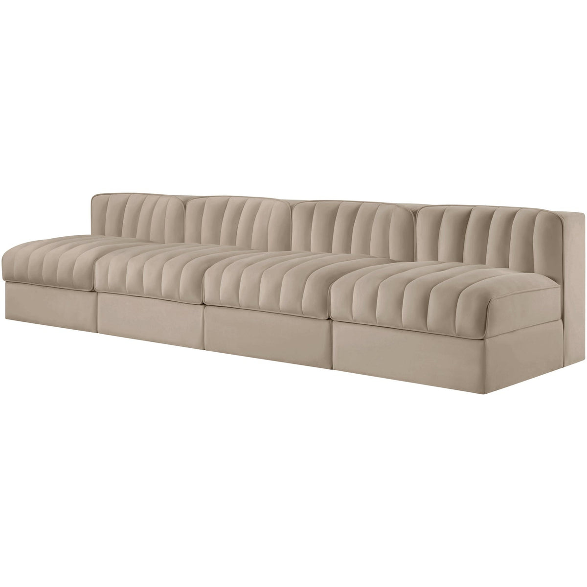 Rummi Beige Velvet Performance Fabric Upholstered 4 Piece Modular Sofa