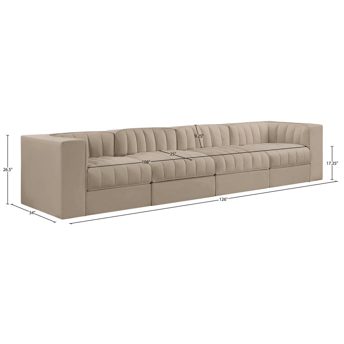 Rummi Beige Velvet Performance Fabric Upholstered 4 Piece Modular Sofa