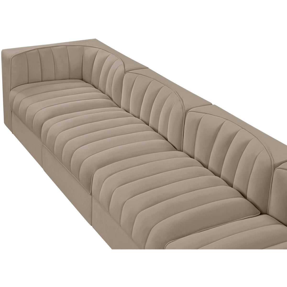 Rummi Beige Velvet Performance Fabric Upholstered 4 Piece Modular Sofa