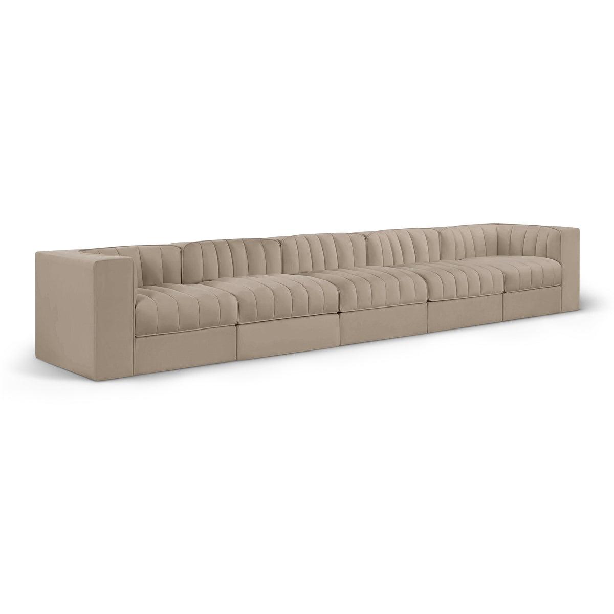 Rummi Beige Velvet Performance Fabric Upholstered 5pc. Modular Sofa in beige velvet, primary product view