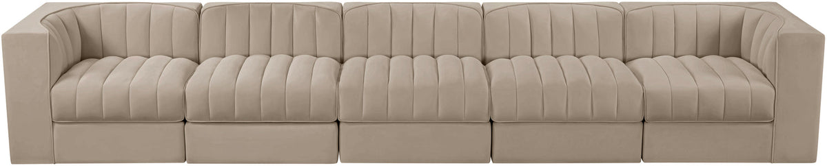 Rummi Beige Velvet Performance Fabric Upholstered 5 Piece Modular Sofa