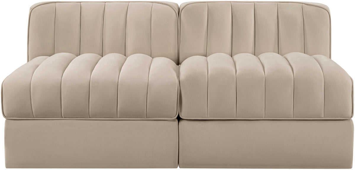 Rummi Beige Velvet Performance Fabric Upholstered 2 Piece Modular Loveseat