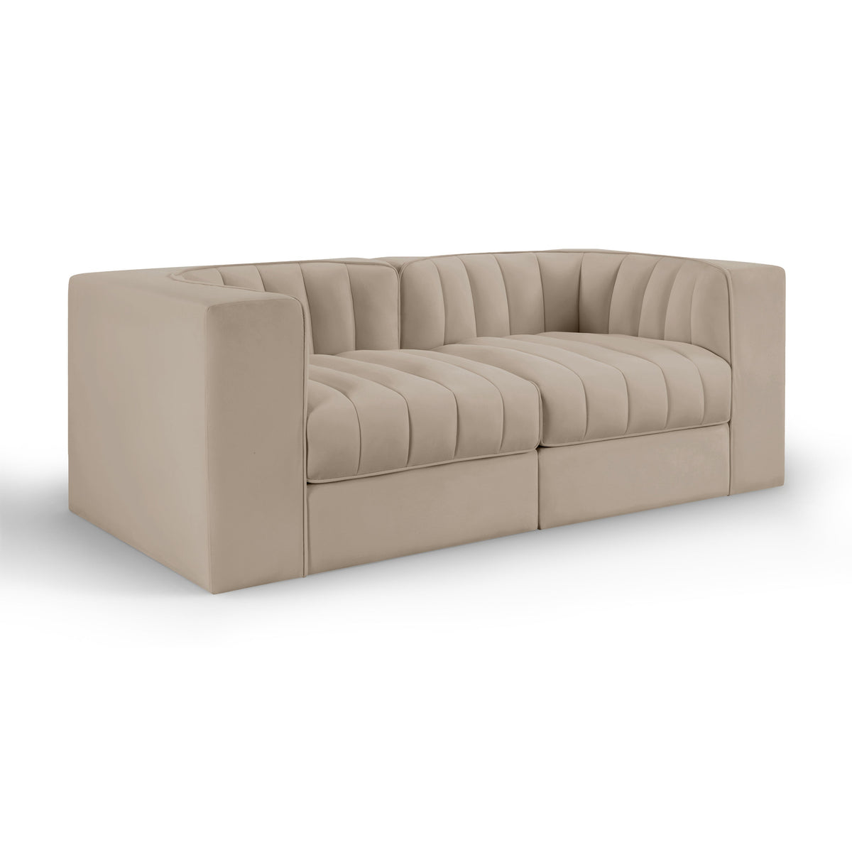 Rummi Beige Velvet Performance Fabric Upholstered 2pc. Modular Loveseat in beige velvet, 68"W, primary product view