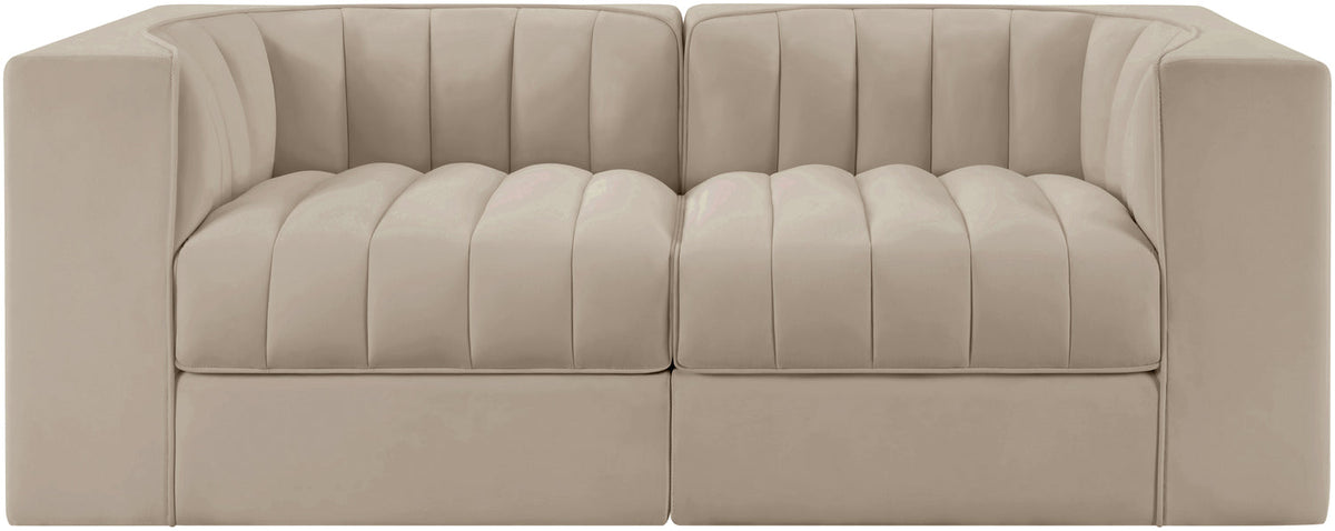Rummi Beige Velvet Performance Fabric Upholstered 2Piece. Modular Loveseat
