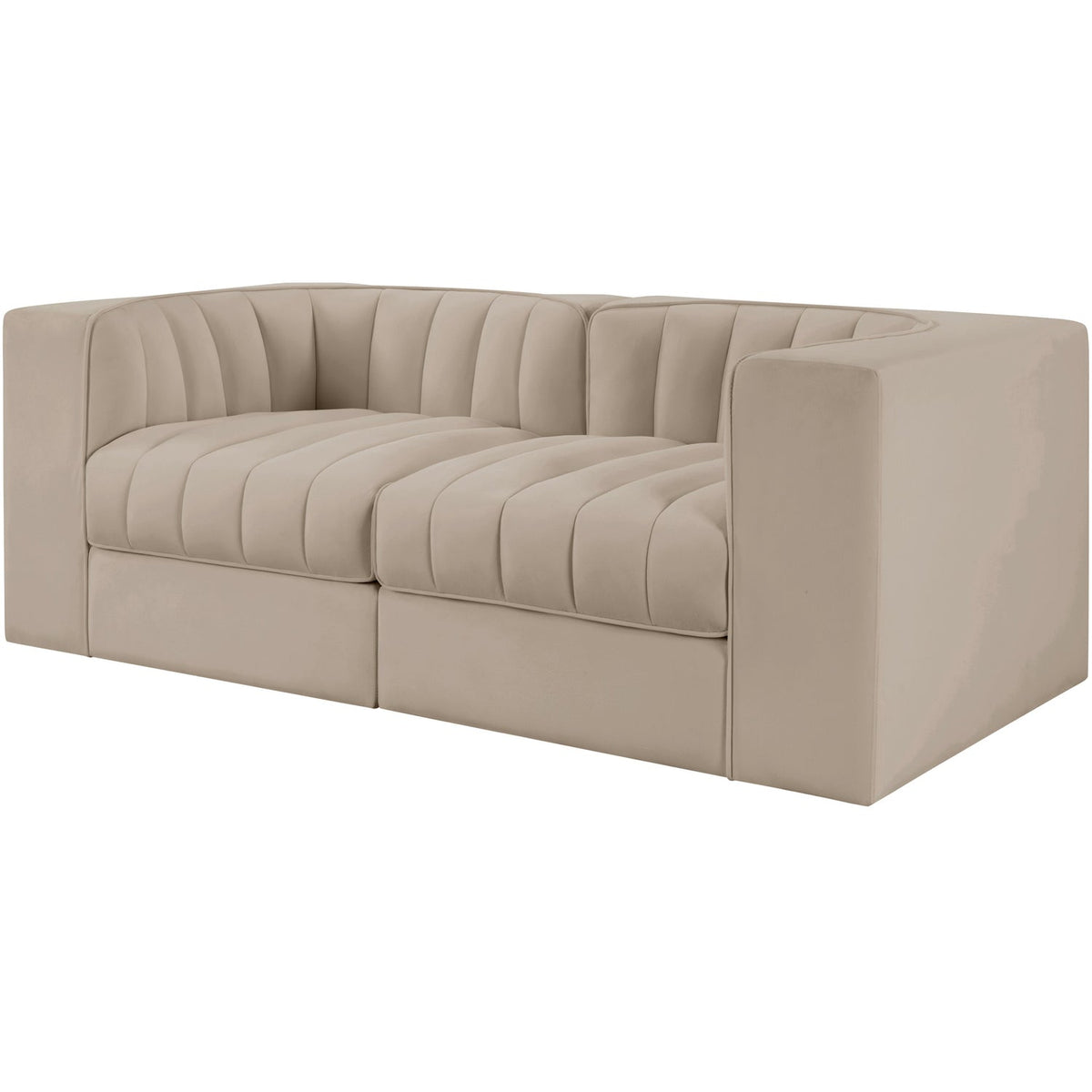 Rummi Beige Velvet Performance Fabric Upholstered 2Piece. Modular Loveseat