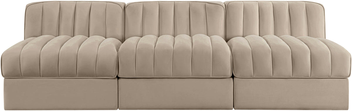 Rummi Beige Velvet Performance Fabric Upholstered 3 Piece Modular Sofa